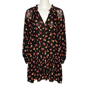 Derek Lam 10 Crosby Black Sheer Long Sleeve Mini Dress Red Print Designer Size 4